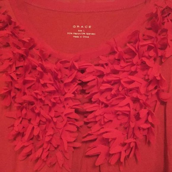 Red Ruffle Knit Cardigan ~  Size Large - Picture 4 of 7